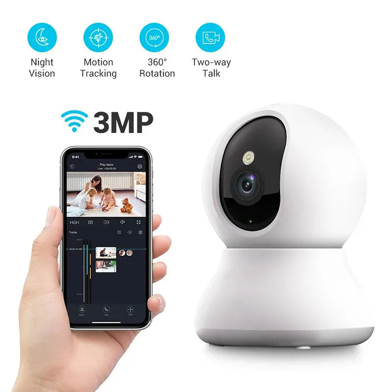 Smart Home Security Camera for 24/7 Home Monitoring – 360° PTZ Coverage, AI Human Detection & Night Vision, 2K 1296P HD