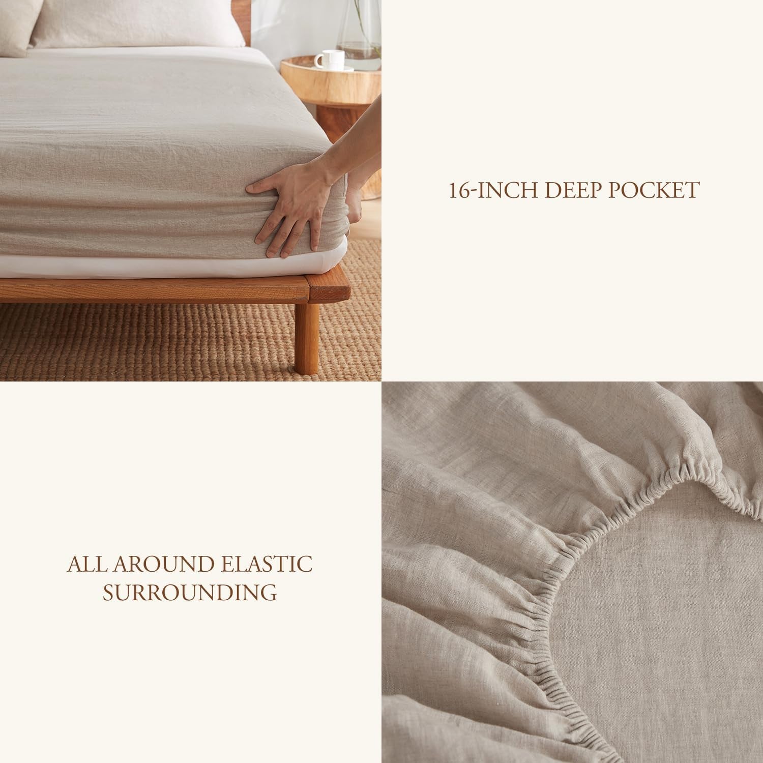 Pure Linen Sheet Set – 100% French Linen from Normandy, Breathable Bedding for Hot Sleepers, 4-Piece Set (Flat Sheet, Fitted Sheet & 2 Pillowcases), Full Size