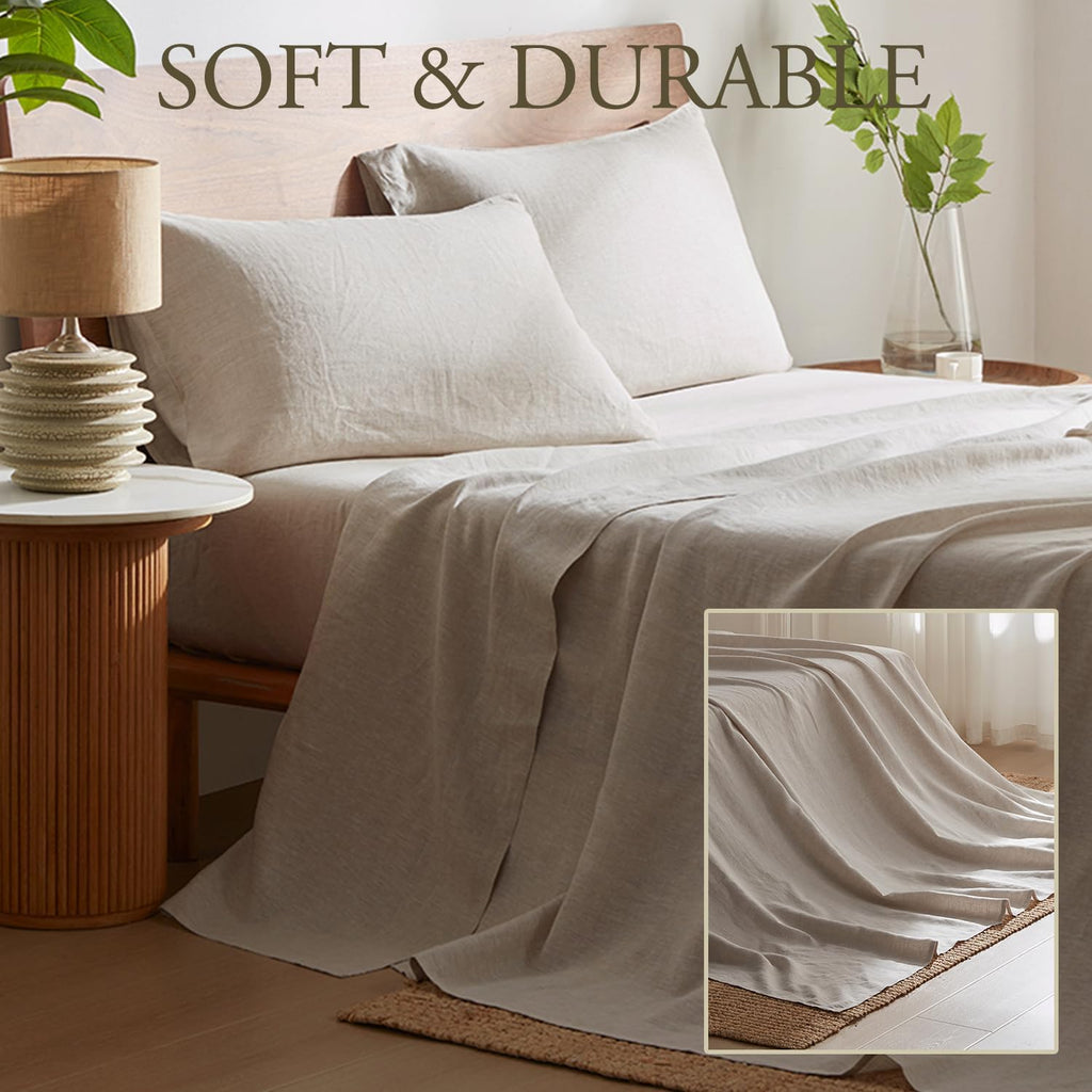 Pure Linen Sheet Set – 100% French Linen from Normandy, Breathable Bedding for Hot Sleepers, 4-Piece Set (Flat Sheet, Fitted Sheet & 2 Pillowcases), Full Size