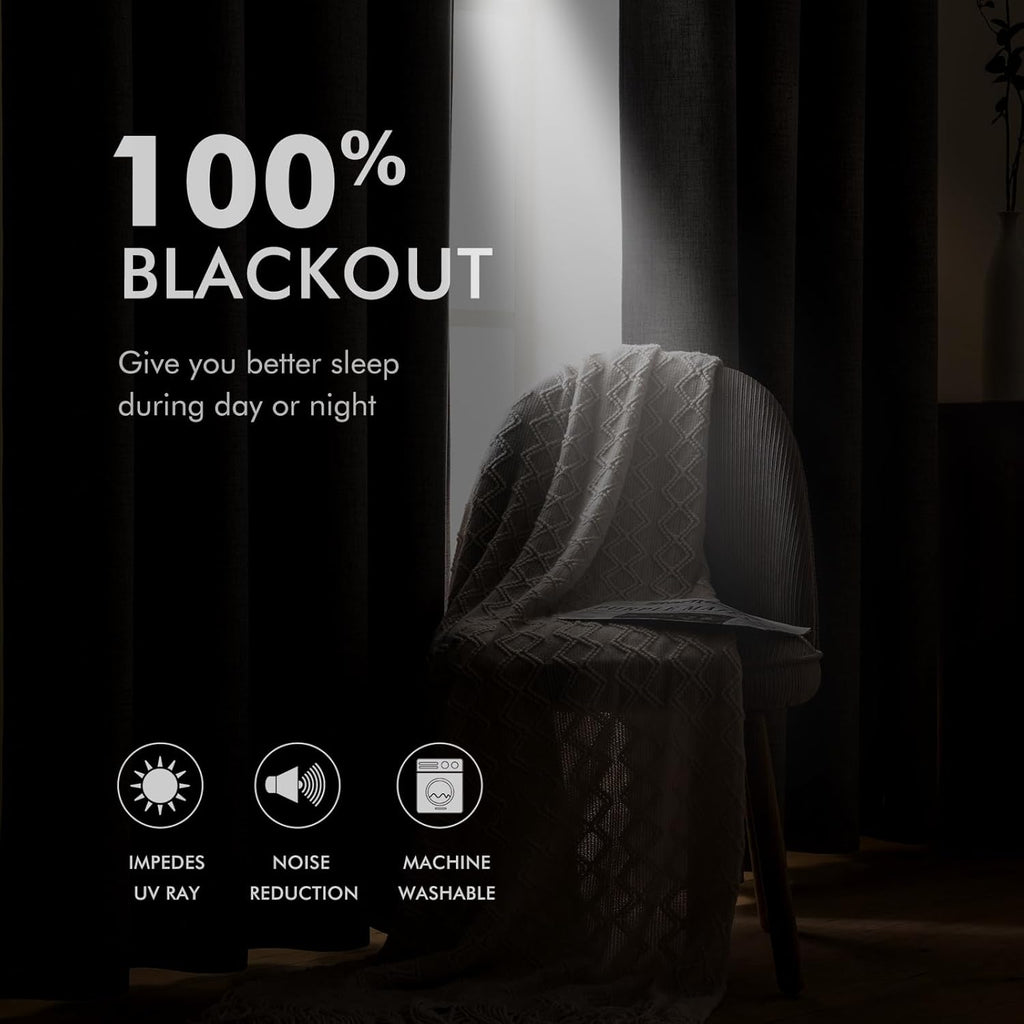 90 Inch Linen Texture Blackout Curtains – 100% Blackout Thermal Insulated Grommet Drapes for Bedroom, Living Room & Nursery, Seafoam Green, 2 Panels