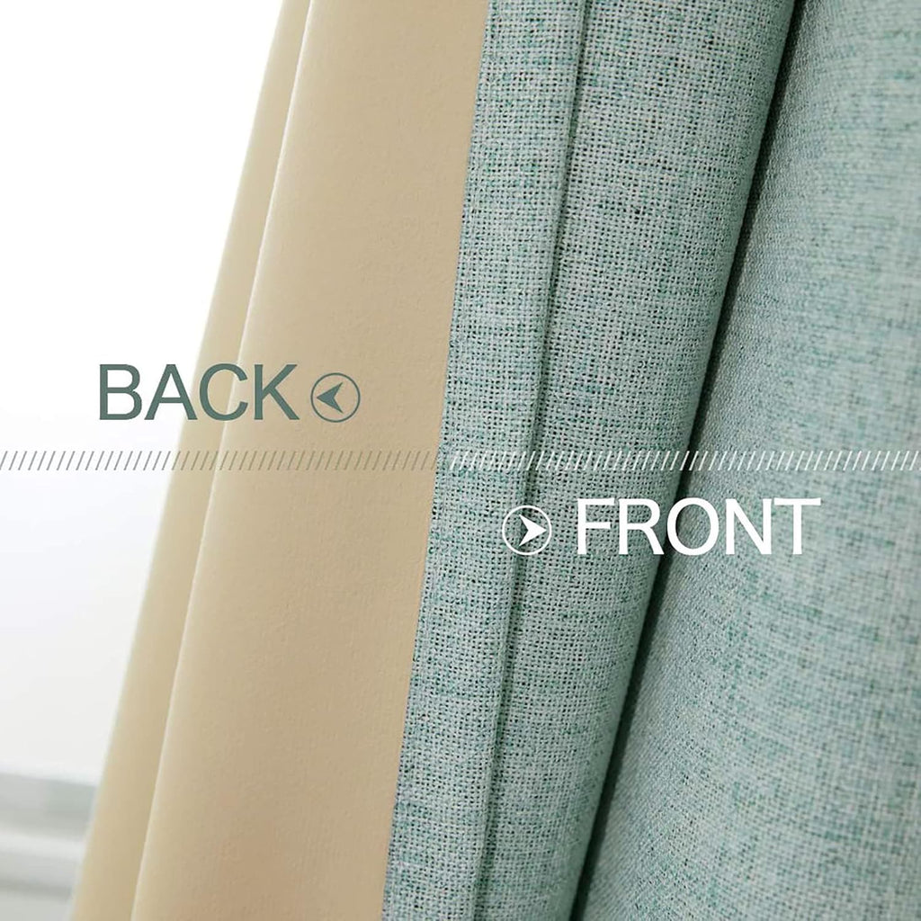 90 Inch Linen Texture Blackout Curtains – 100% Blackout Thermal Insulated Grommet Drapes for Bedroom, Living Room & Nursery, Seafoam Green, 2 Panels