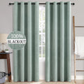90 Inch Linen Texture Blackout Curtains – 100% Blackout Thermal Insulated Grommet Drapes for Bedroom, Living Room & Nursery, Seafoam Green, 2 Panels