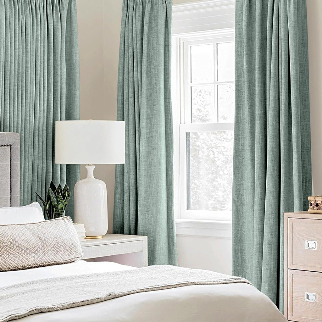 90 Inch Linen Texture Blackout Curtains – 100% Blackout Thermal Insulated Grommet Drapes for Bedroom, Living Room & Nursery, Seafoam Green, 2 Panels