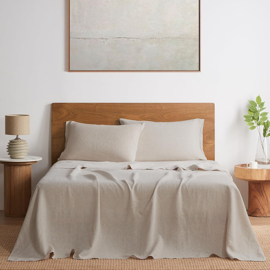 Pure Linen Sheet Set – 100% French Linen from Normandy, Breathable Bedding for Hot Sleepers, 4-Piece Set (Flat Sheet, Fitted Sheet & 2 Pillowcases), Full Size