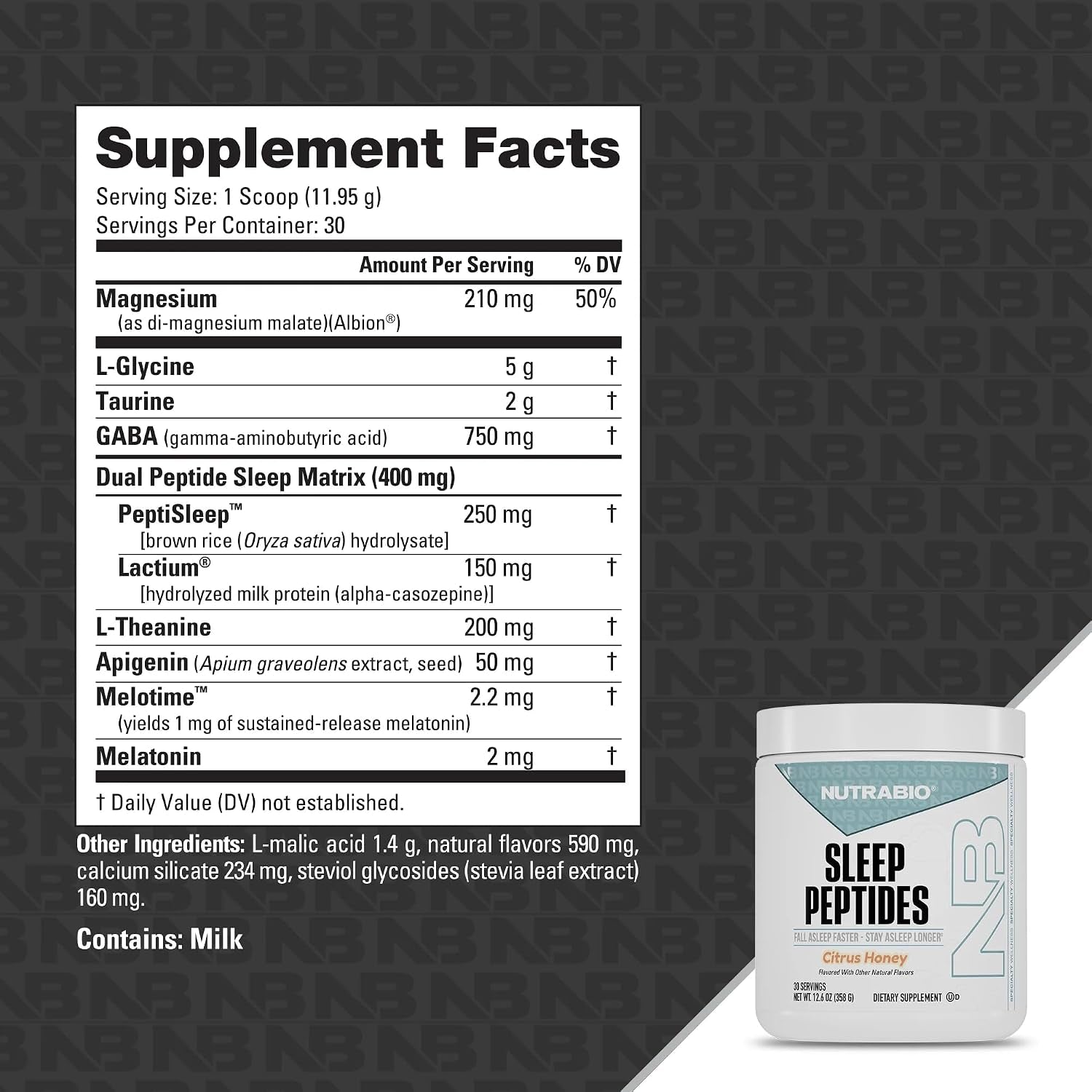 Sleep Peptides Sleep Drink Mix Supplement with Magnesium & Melatonin – Citrus Honey Flavor, Sleep Support Powder, 30 Servings